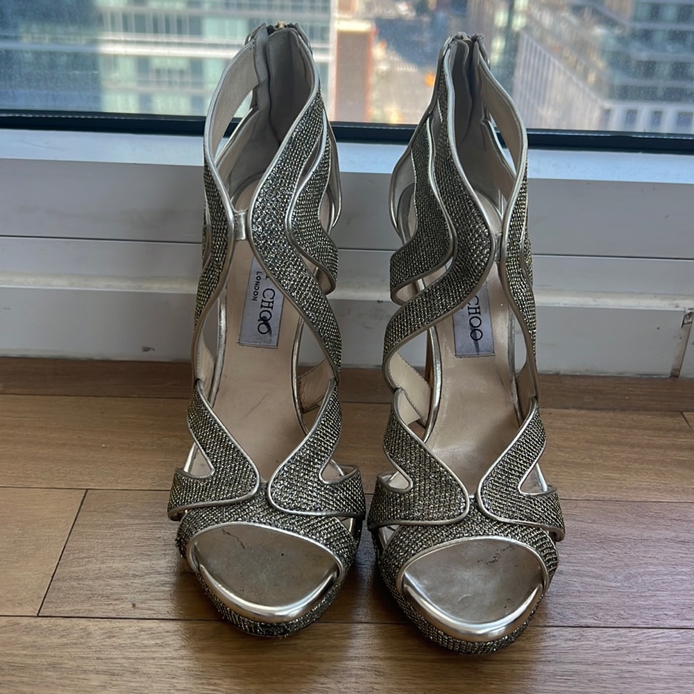Jimmy Choo gold & silver stiletto heels sz 38